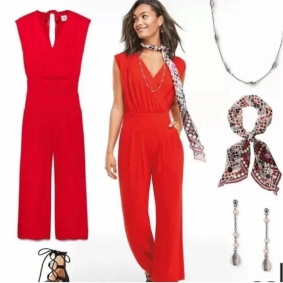 Cabi Jumpsuit Uptown Playsuit Sz M Red Soft Knit Sexy Comfy Stretchy Travel - Picture 3 of 9